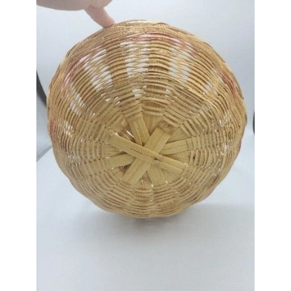 Vintage Woven Easter Basket Pink Bands Handle Made in Mexico 12
